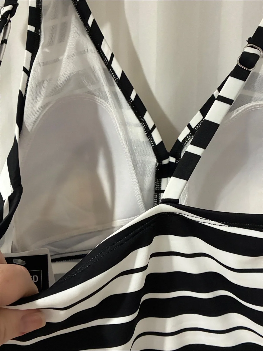Swim Solutions Black and White Striped One-Piece Swimsuit - Picture 8 of 11